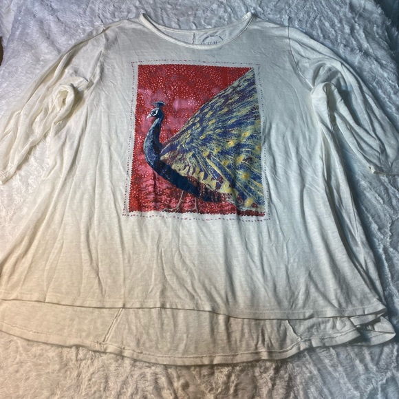 🦚 Lucky Brand Peacock Print Long Sleeve Tunic Top Size 3X - Picture 6 of 11